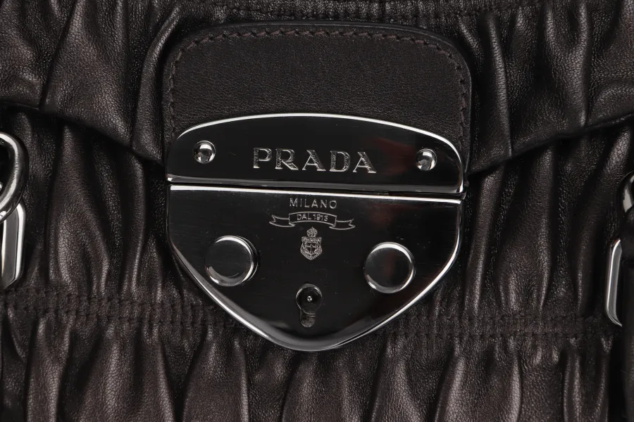 PRADA BR3971 PUSHLOCK FLAP BAG METALIC GREY LEATHER SILVER HARDWARE WITH DUST COVER