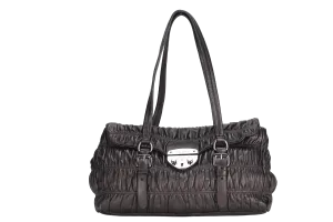 PRADA BR3971 PUSHLOCK FLAP BAG METALIC GREY LEATHER SILVER HARDWARE WITH DUST COVER