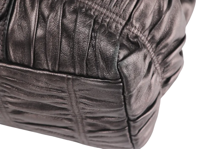 PRADA BR3971 PUSHLOCK FLAP BAG METALIC GREY LEATHER SILVER HARDWARE WITH DUST COVER