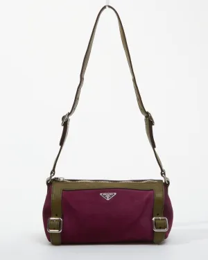 Prada Fuchsia and Olive Suede Small Duffle Shoulder Bag