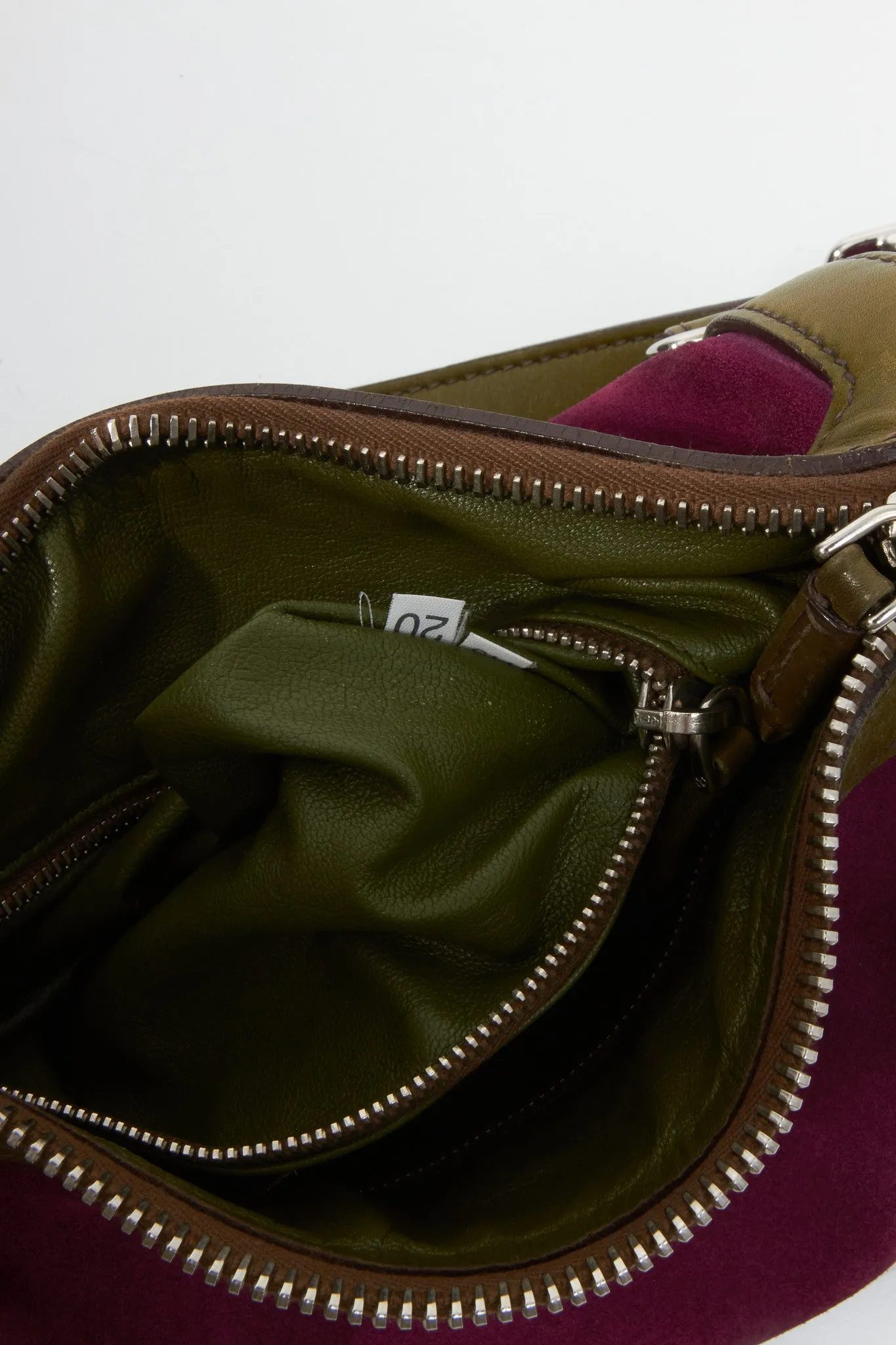 Prada Fuchsia and Olive Suede Small Duffle Shoulder Bag