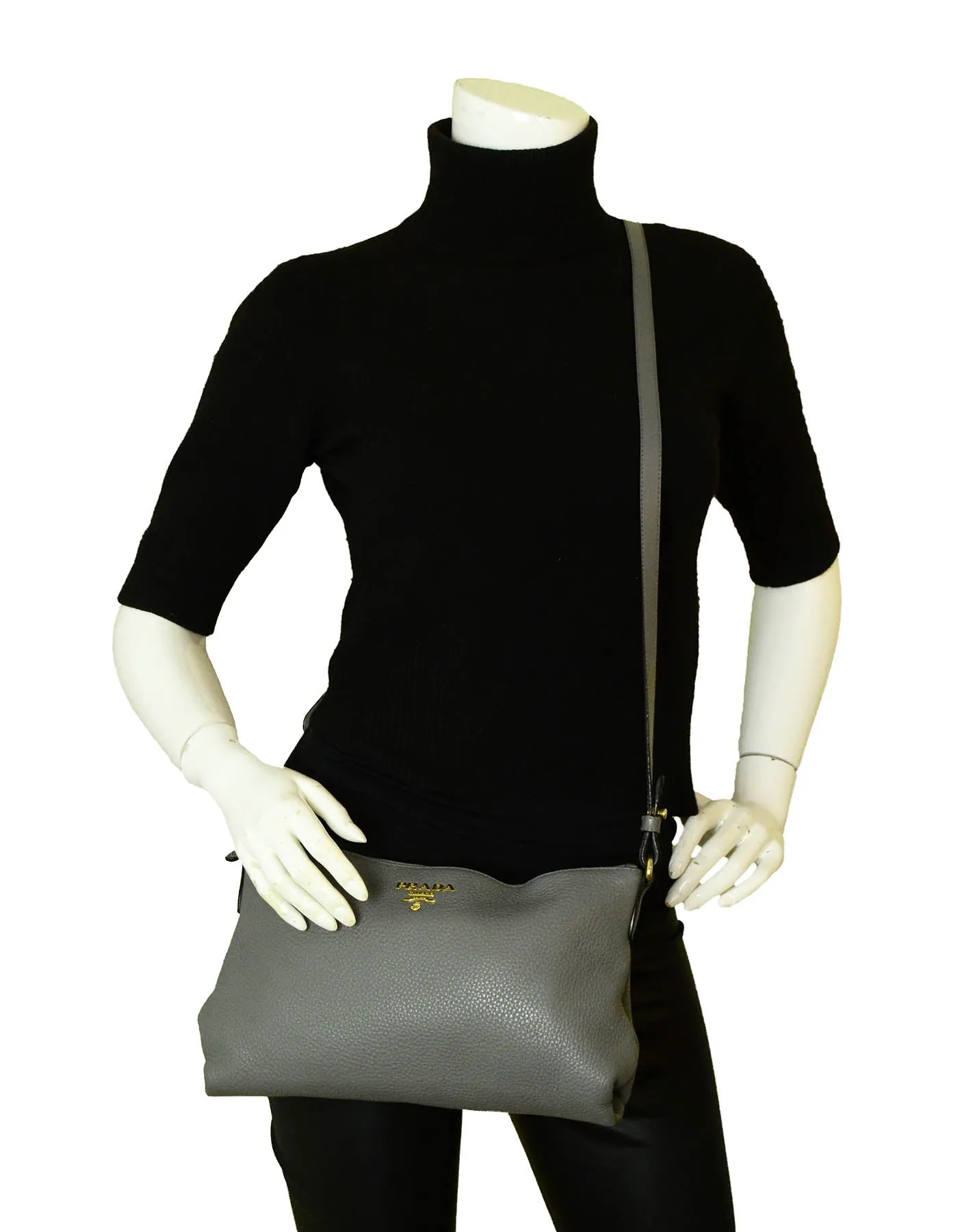 Prada Marmo Grey Leather Messenger Crossbody Bag