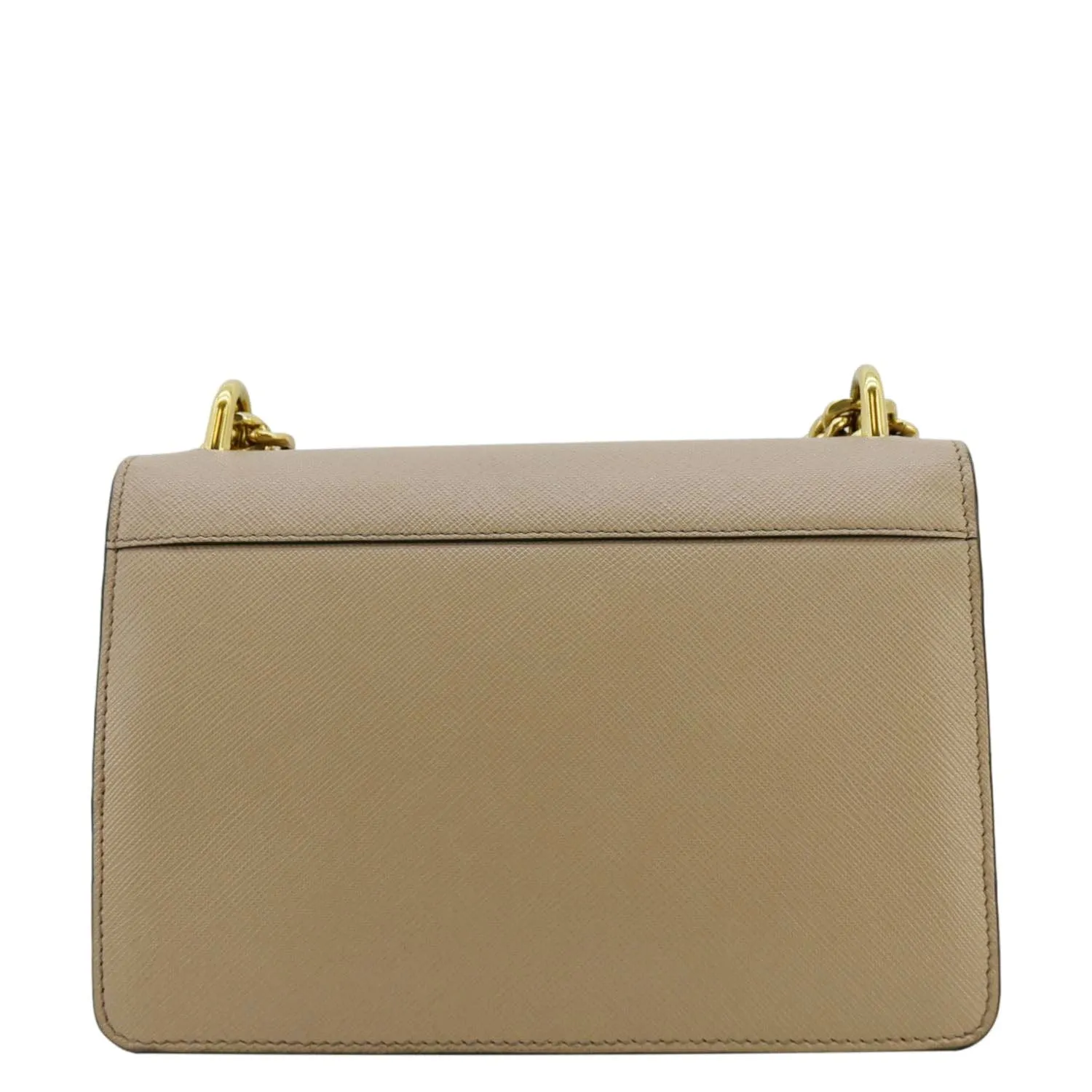 PRADA Soft Saffiano Leather Chain Crossbody Bag Beige