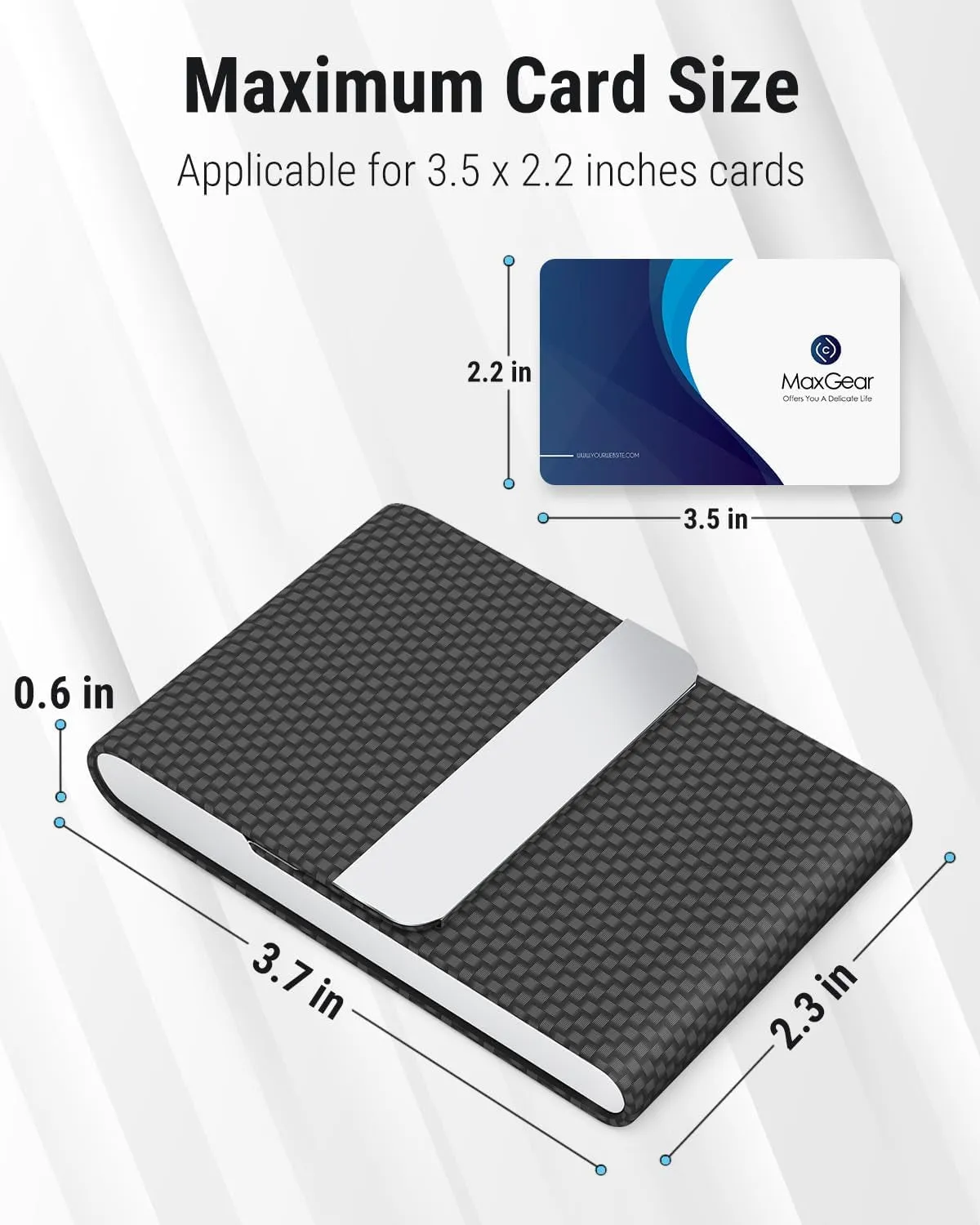 PU Leather Metal Slim Business Card Holder, RFID Blocking Magnetic Business Card Carrier, Black Carbon
