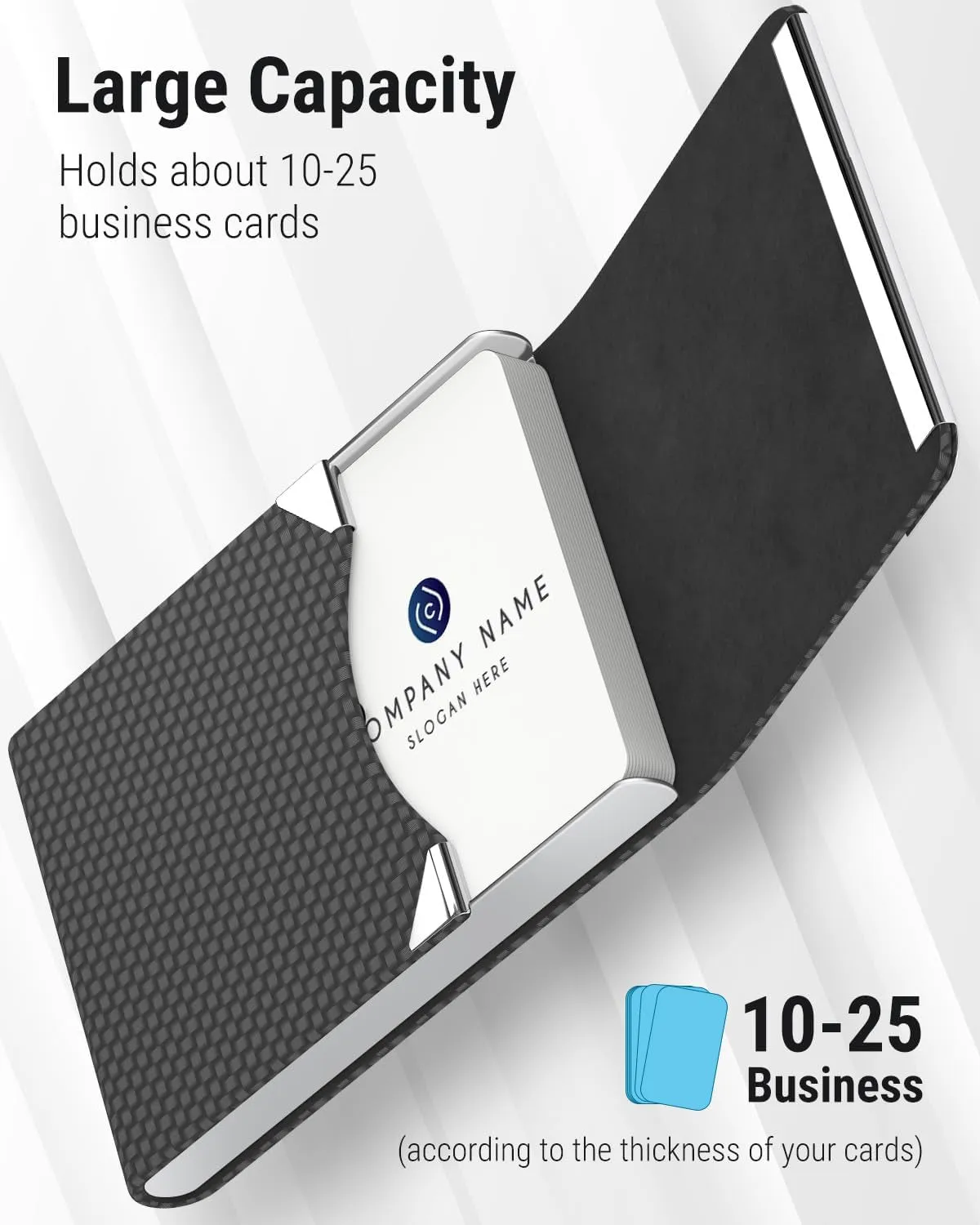 PU Leather Metal Slim Business Card Holder, RFID Blocking Magnetic Business Card Carrier, Black Carbon