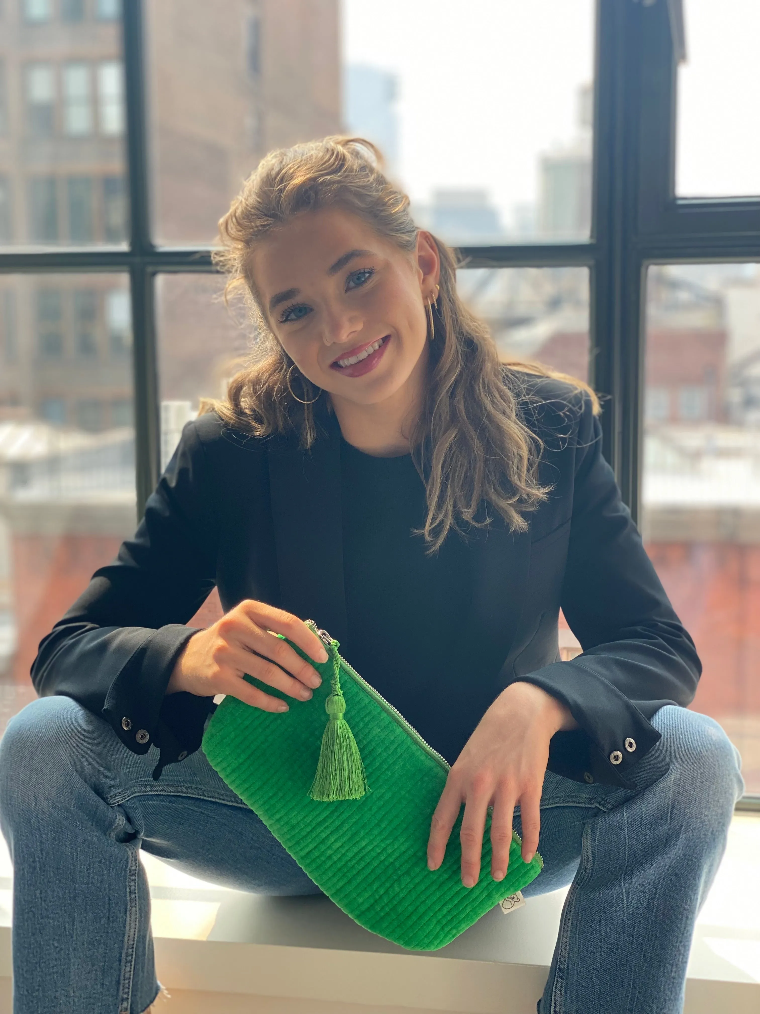 Quilted Velvet Hold Me Clutch - Electric Green