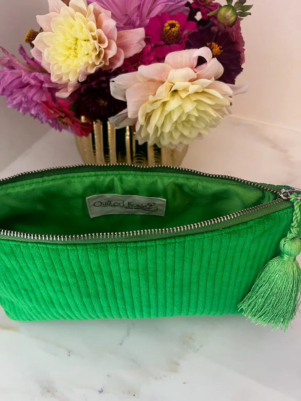 Quilted Velvet Hold Me Clutch - Electric Green