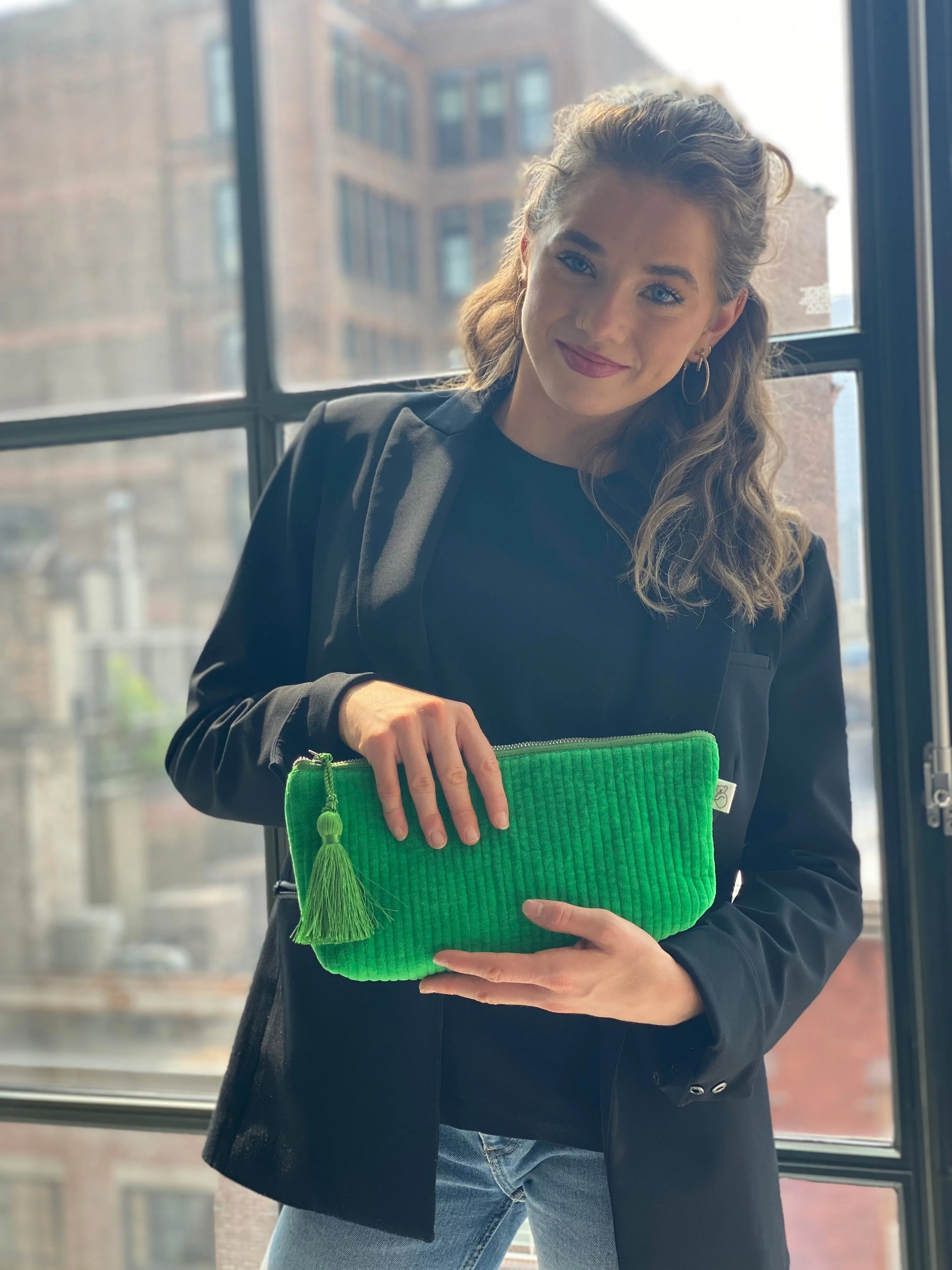 Quilted Velvet Hold Me Clutch - Electric Green