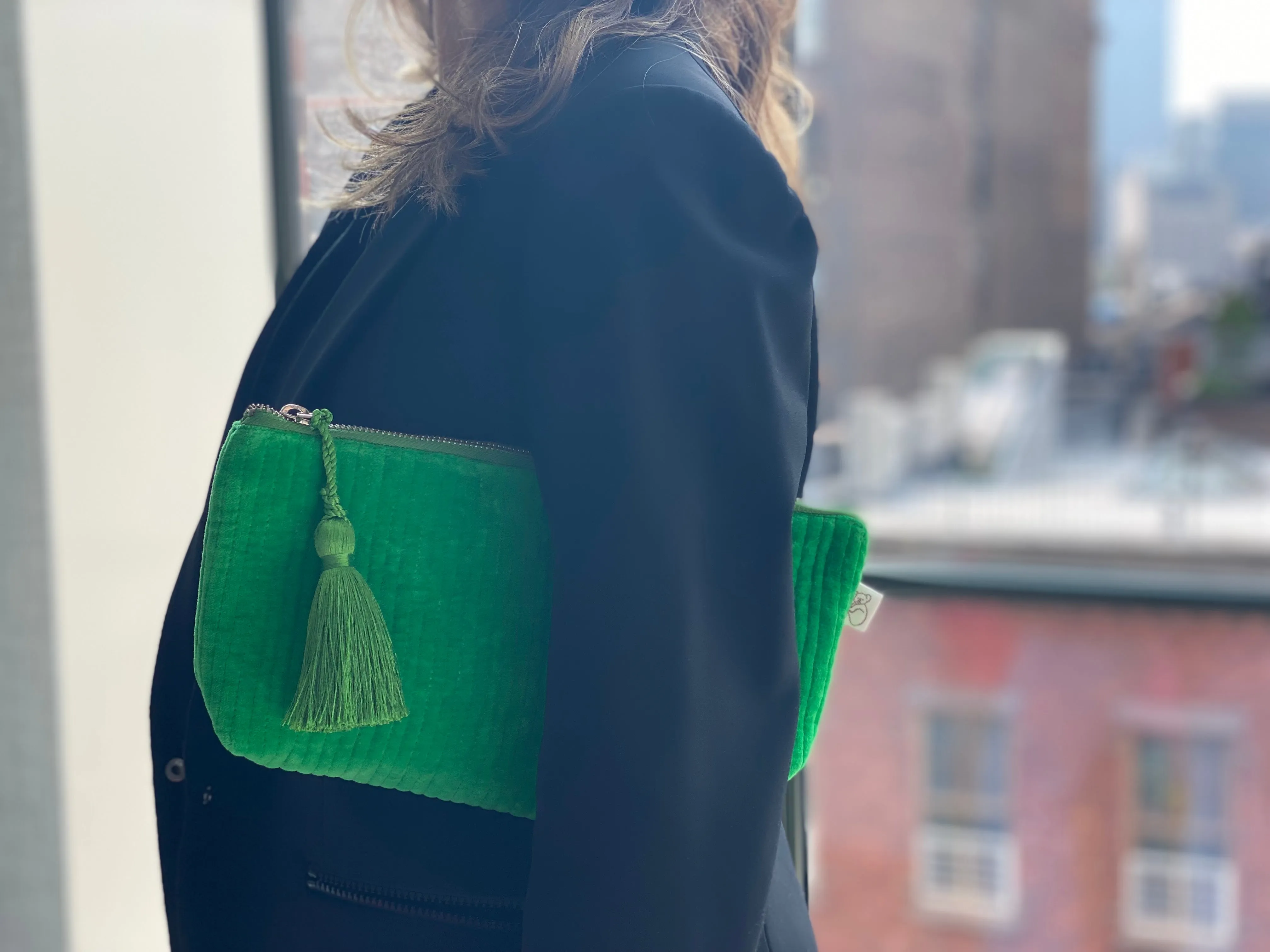 Quilted Velvet Hold Me Clutch - Electric Green
