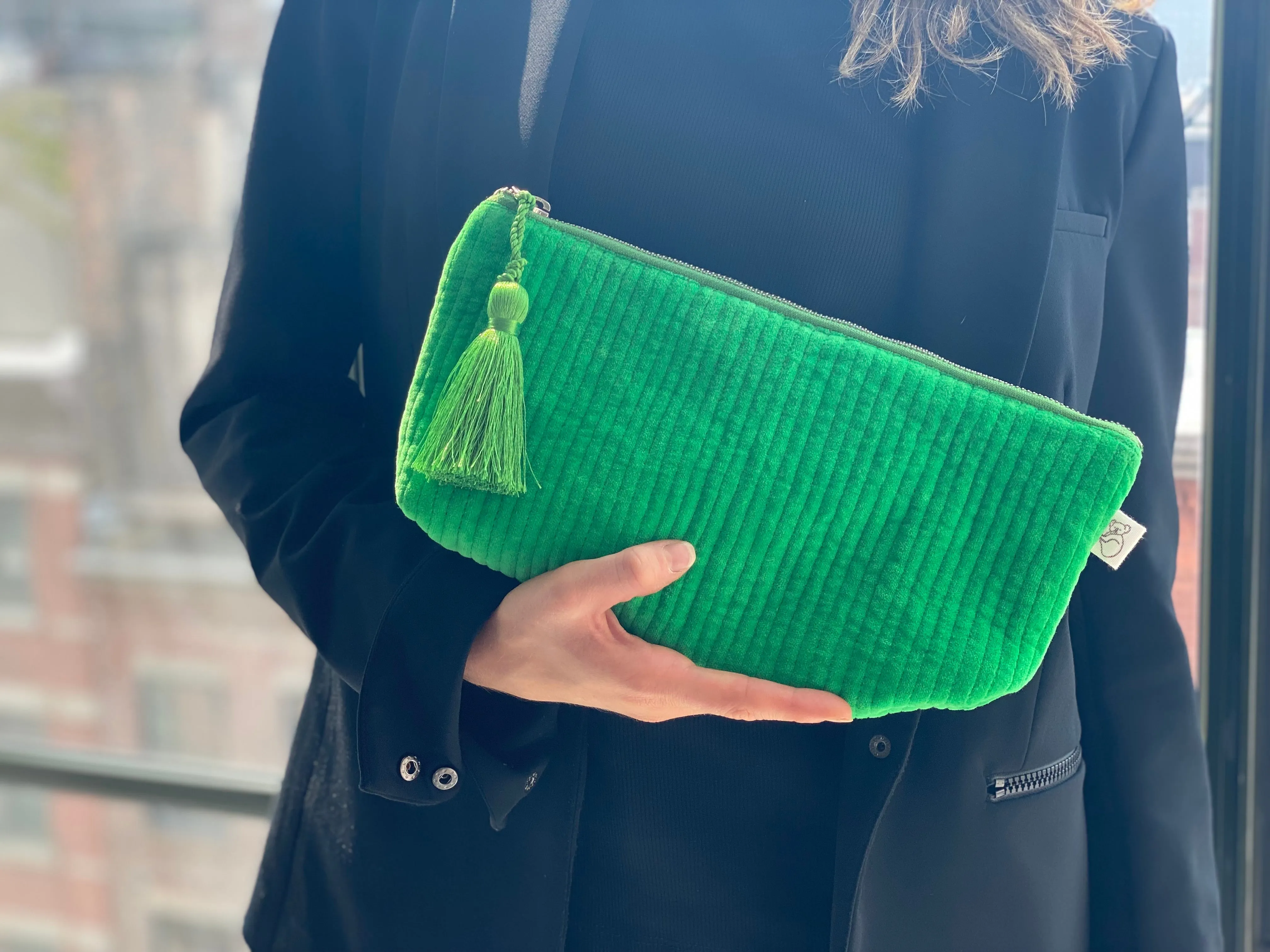 Quilted Velvet Hold Me Clutch - Electric Green