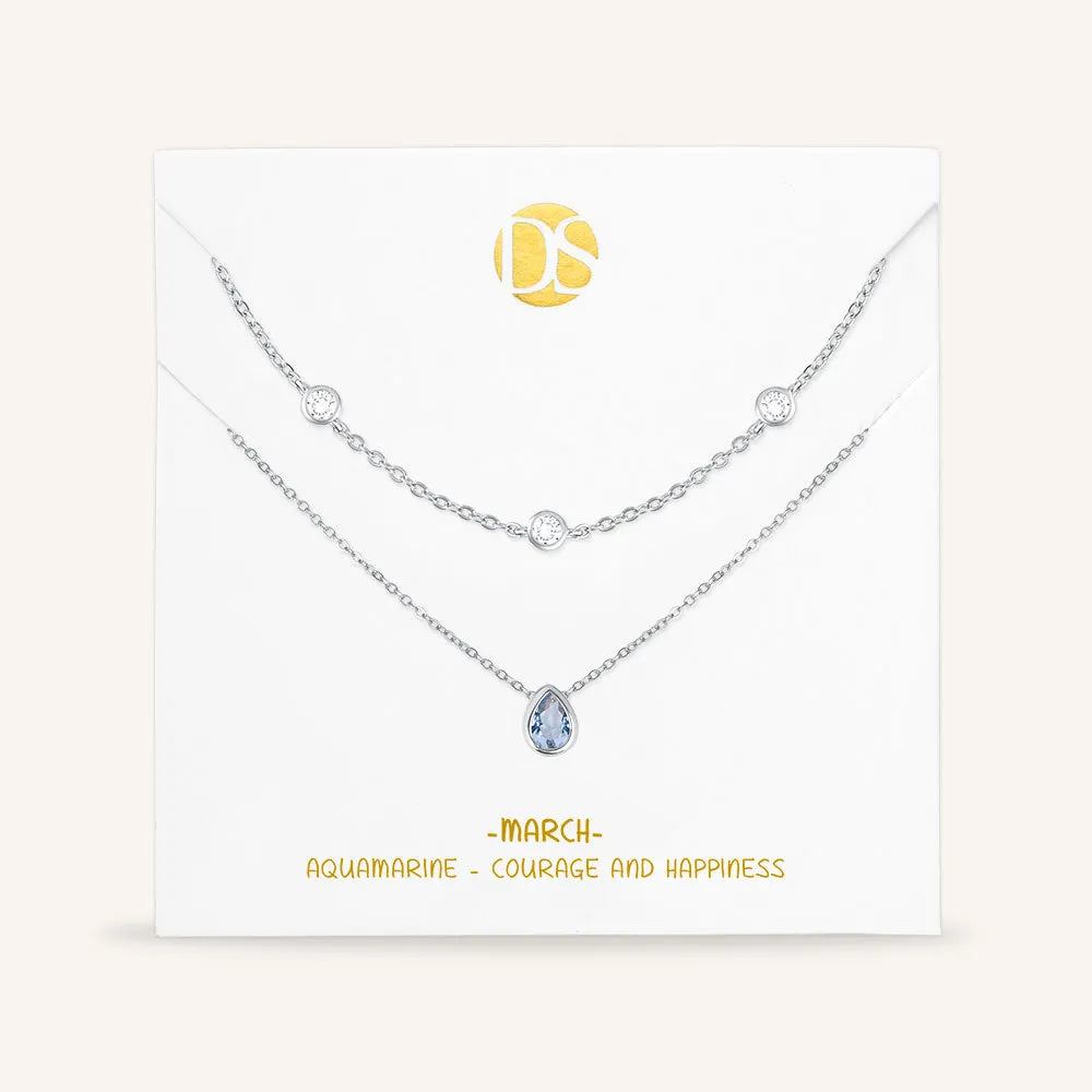 "Keepsakes" Set of Two Pear Cut Birthstone & Station Layering Necklaces