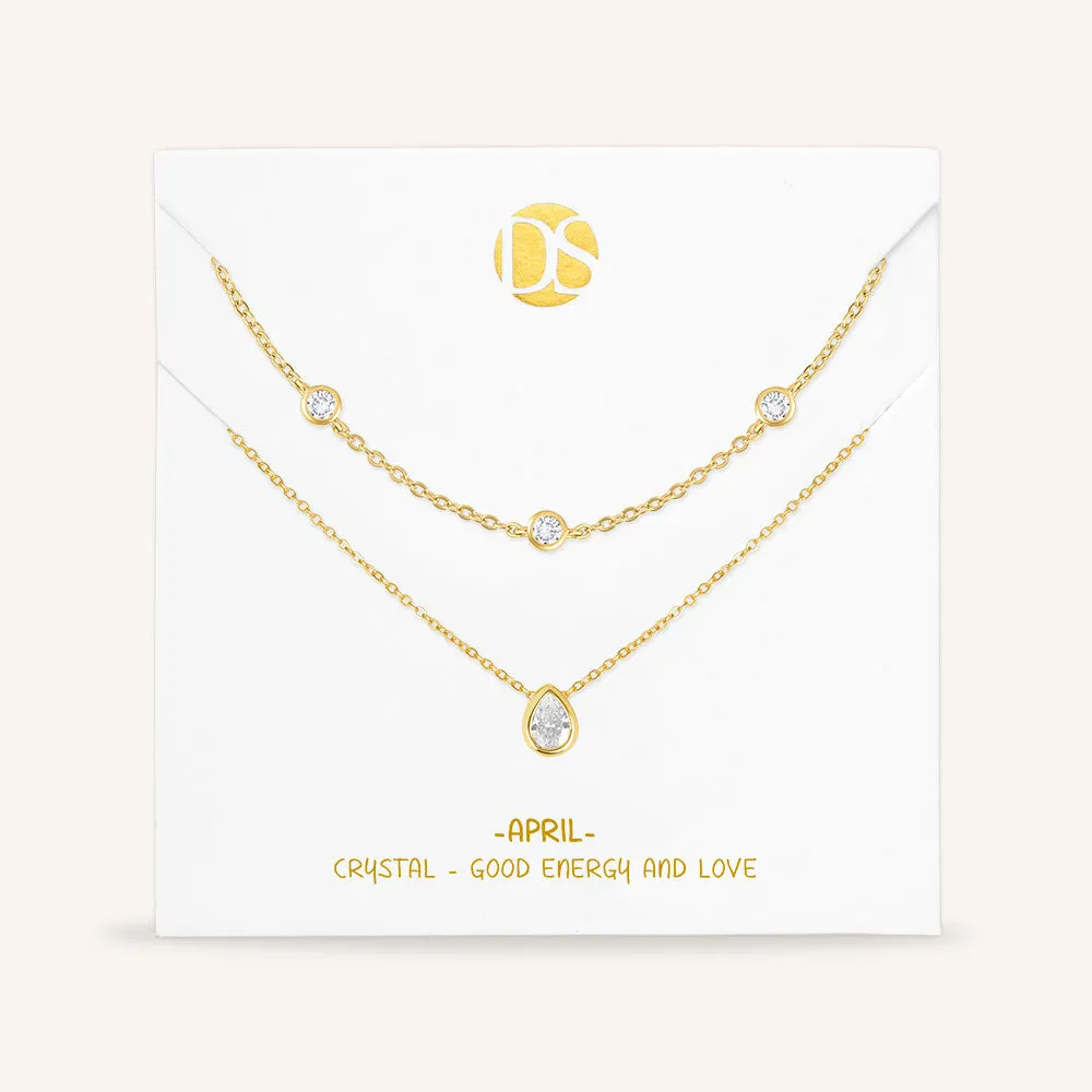 "Keepsakes" Set of Two Pear Cut Birthstone & Station Layering Necklaces