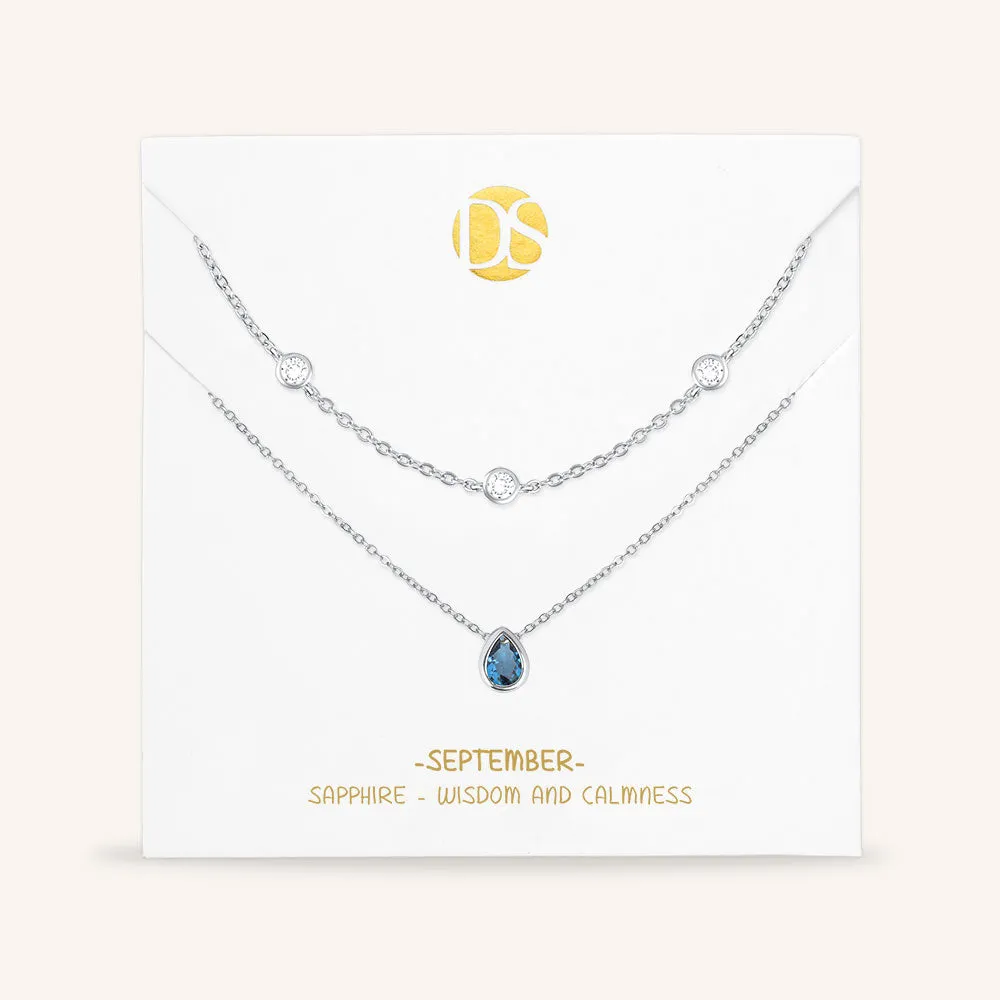 "Keepsakes" Set of Two Pear Cut Birthstone & Station Layering Necklaces