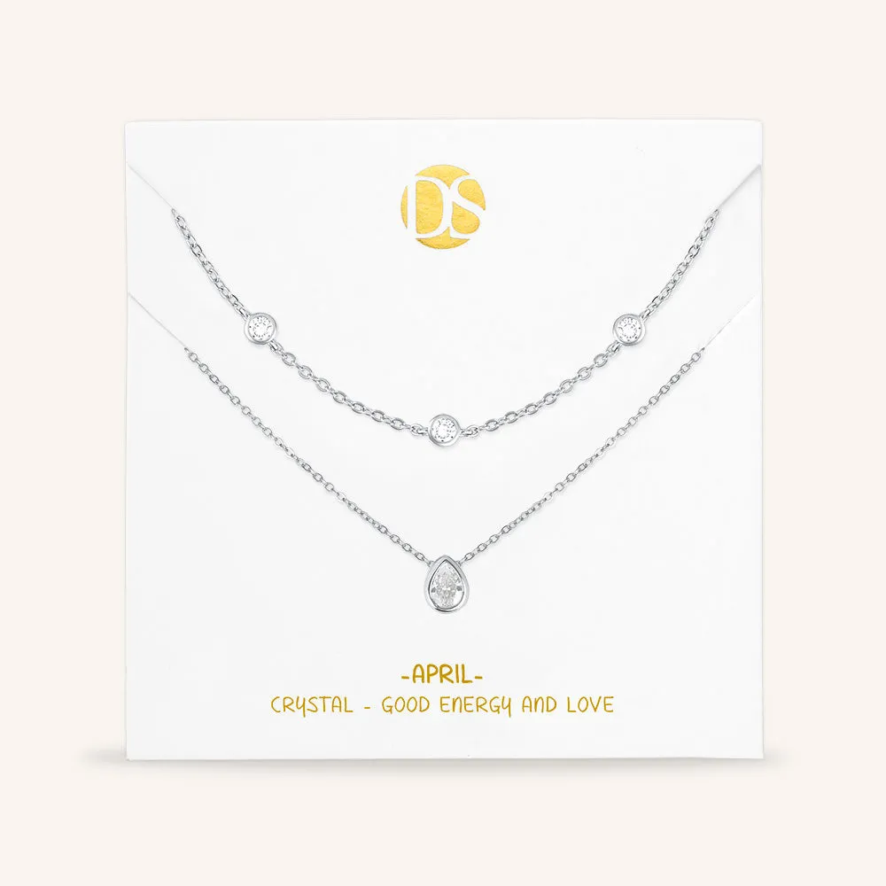 "Keepsakes" Set of Two Pear Cut Birthstone & Station Layering Necklaces