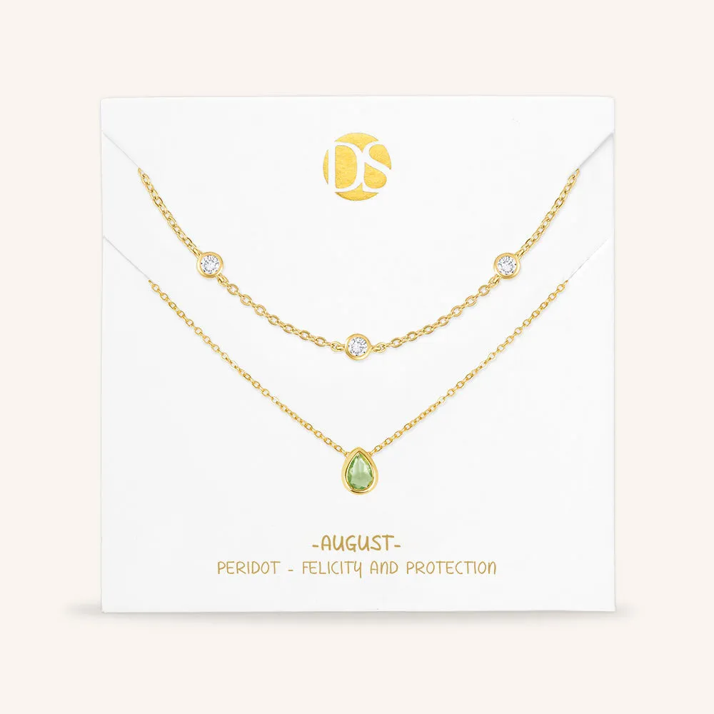 "Keepsakes" Set of Two Pear Cut Birthstone & Station Layering Necklaces