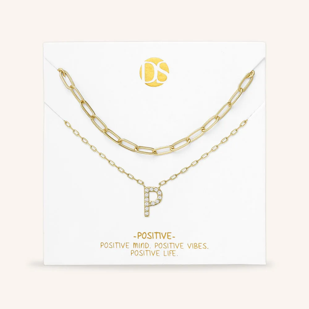 "My Own Sparkle" Set of Two Pave Initial & Clip Chain Layering Necklaces