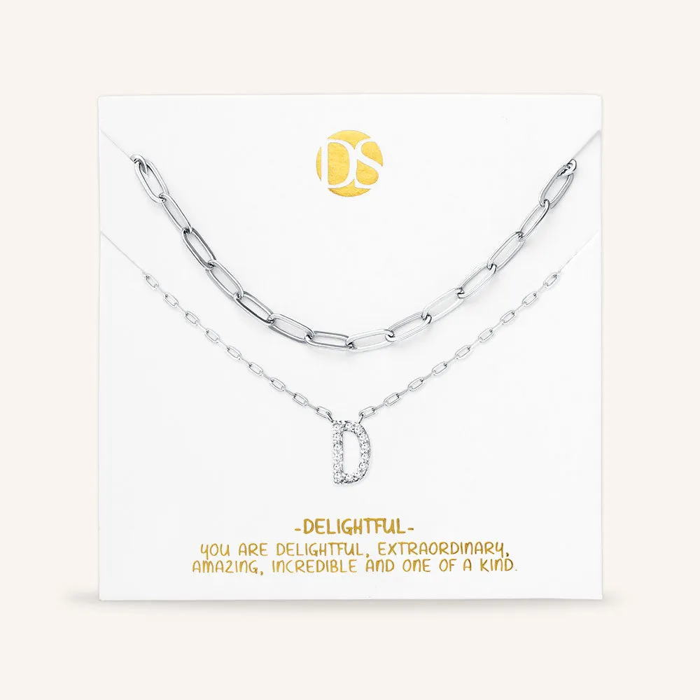 "My Own Sparkle" Set of Two Pave Initial & Clip Chain Layering Necklaces