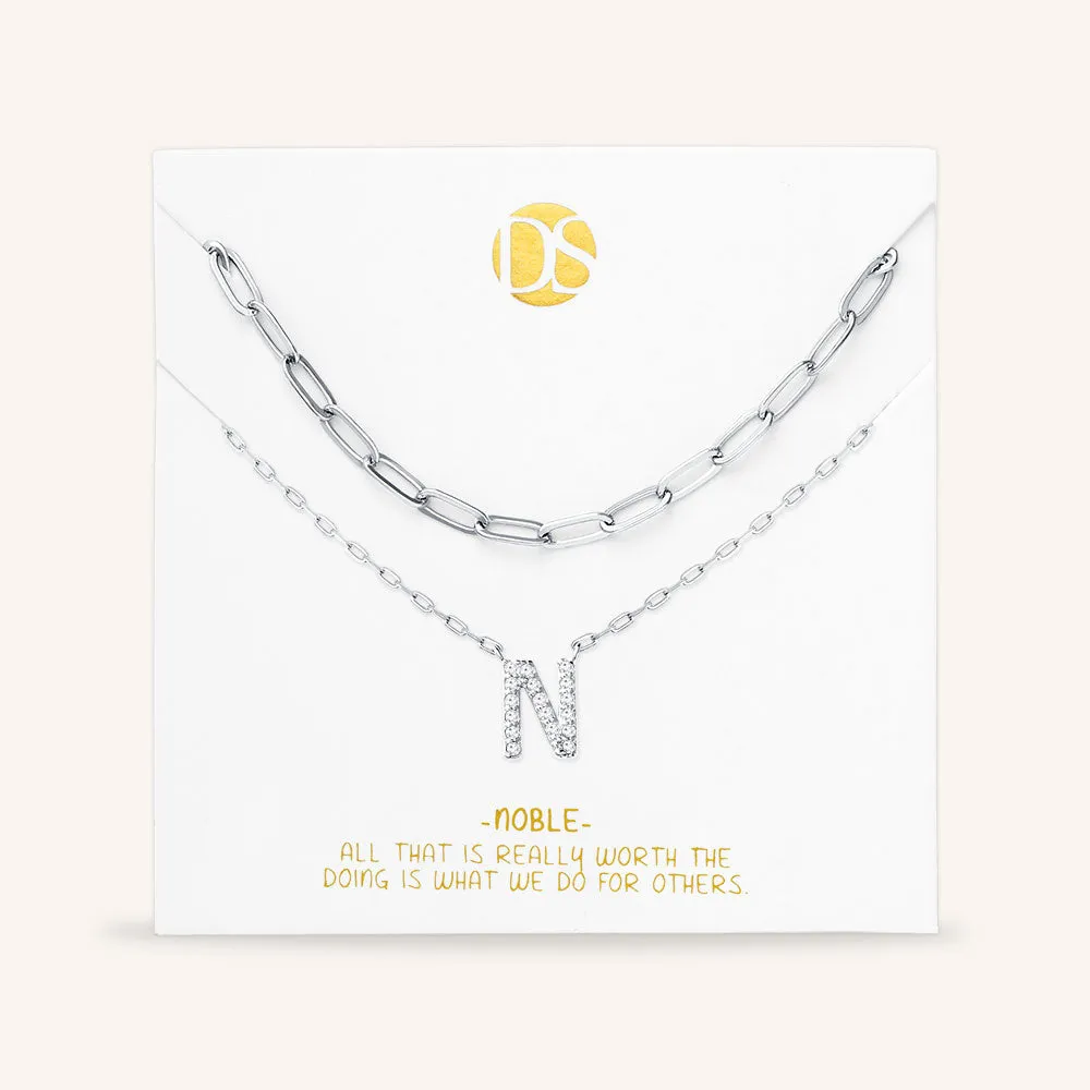 "My Own Sparkle" Set of Two Pave Initial & Clip Chain Layering Necklaces