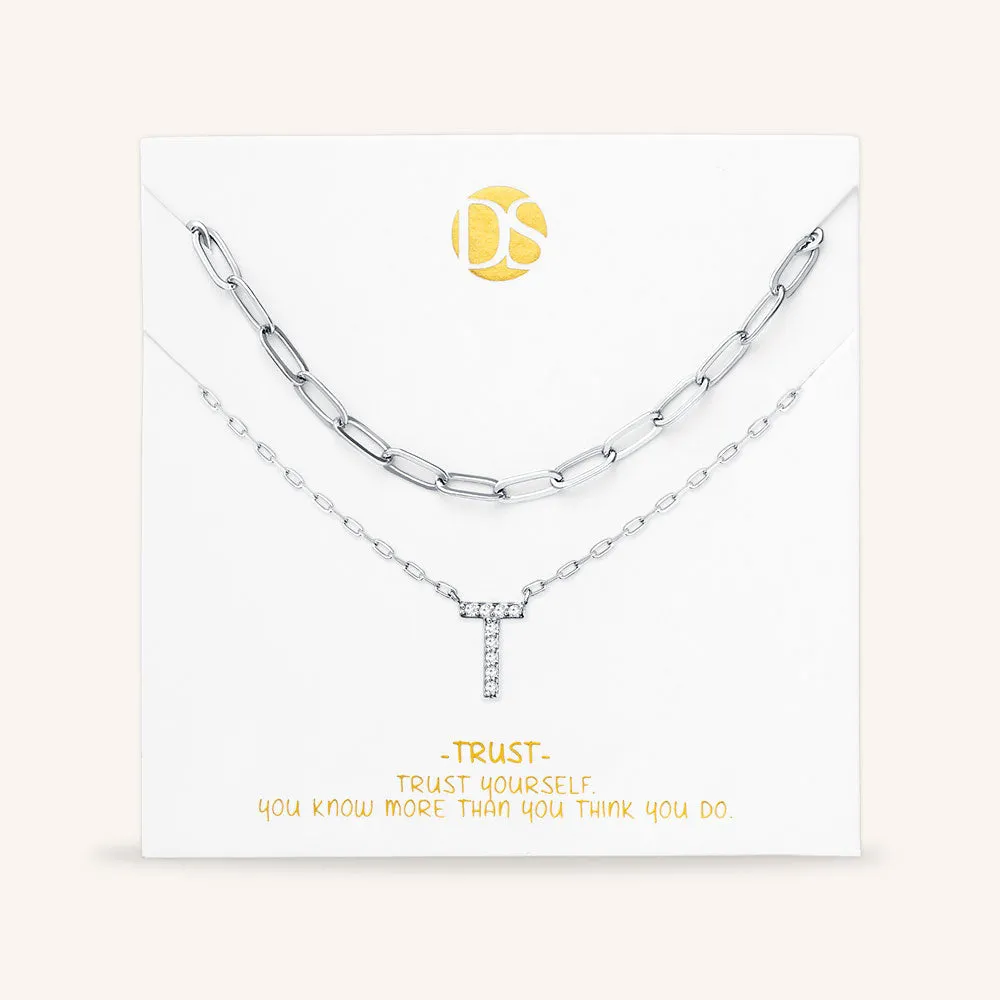 "My Own Sparkle" Set of Two Pave Initial & Clip Chain Layering Necklaces