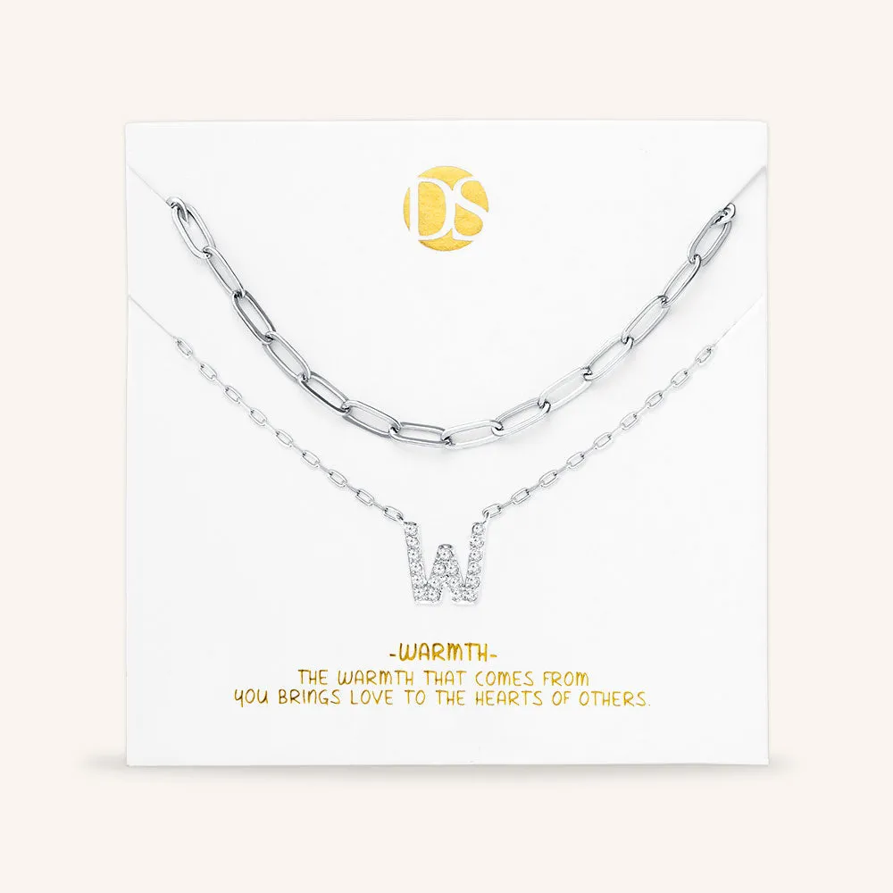 "My Own Sparkle" Set of Two Pave Initial & Clip Chain Layering Necklaces