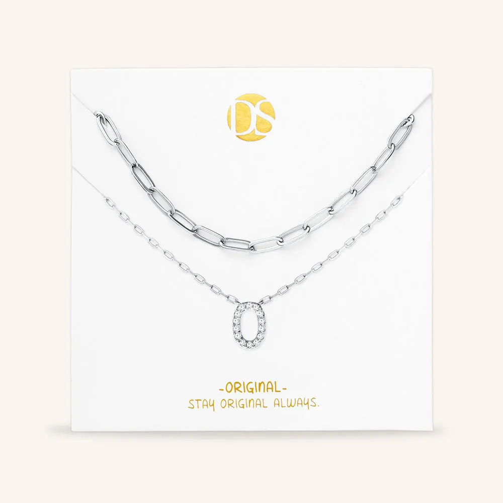 "My Own Sparkle" Set of Two Pave Initial & Clip Chain Layering Necklaces