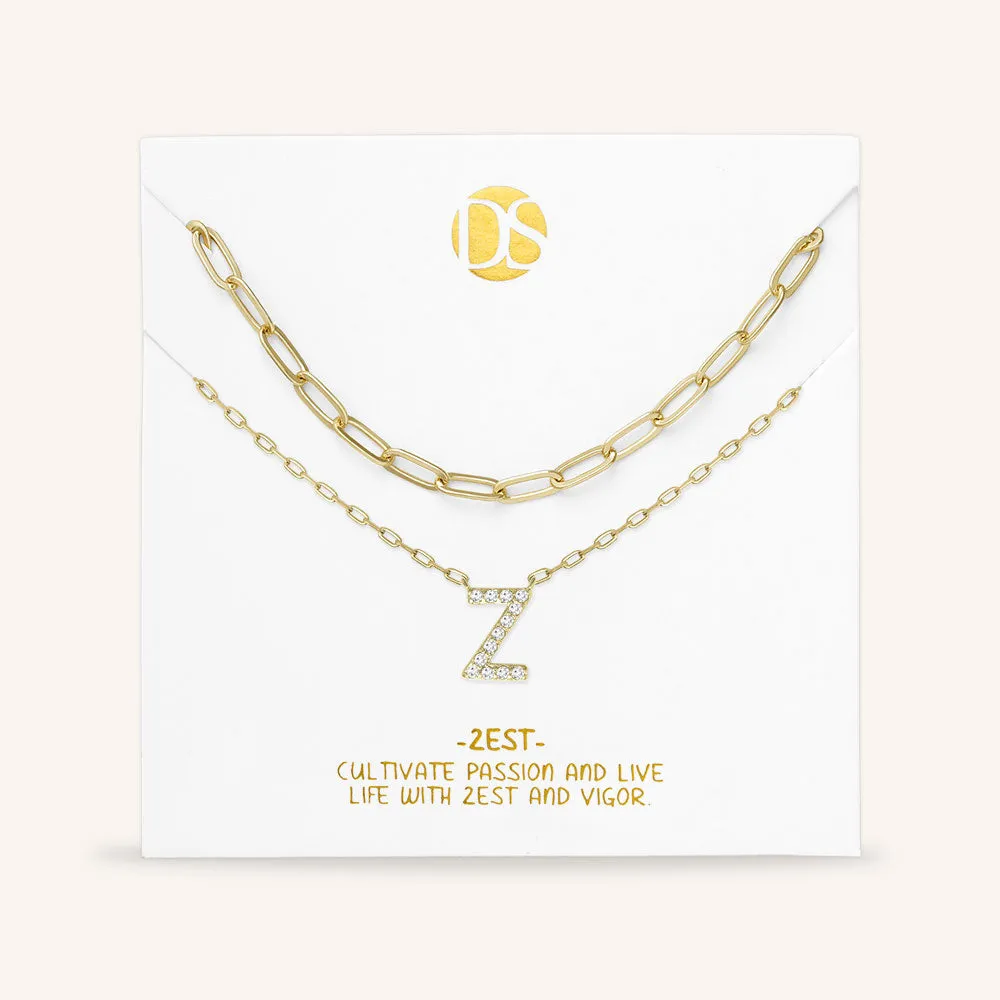 "My Own Sparkle" Set of Two Pave Initial & Clip Chain Layering Necklaces