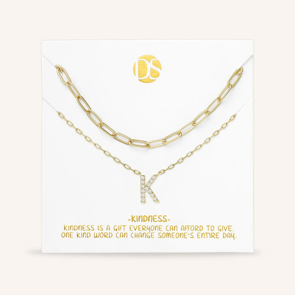 "My Own Sparkle" Set of Two Pave Initial & Clip Chain Layering Necklaces