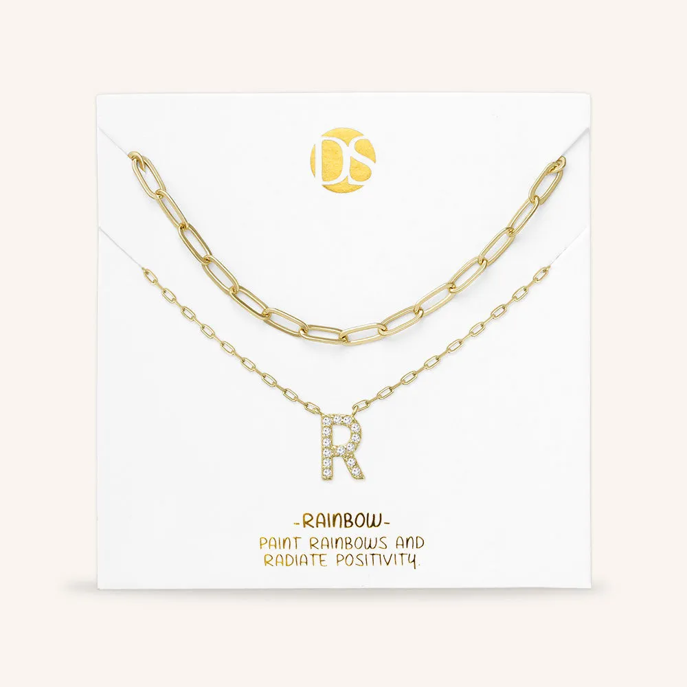 "My Own Sparkle" Set of Two Pave Initial & Clip Chain Layering Necklaces