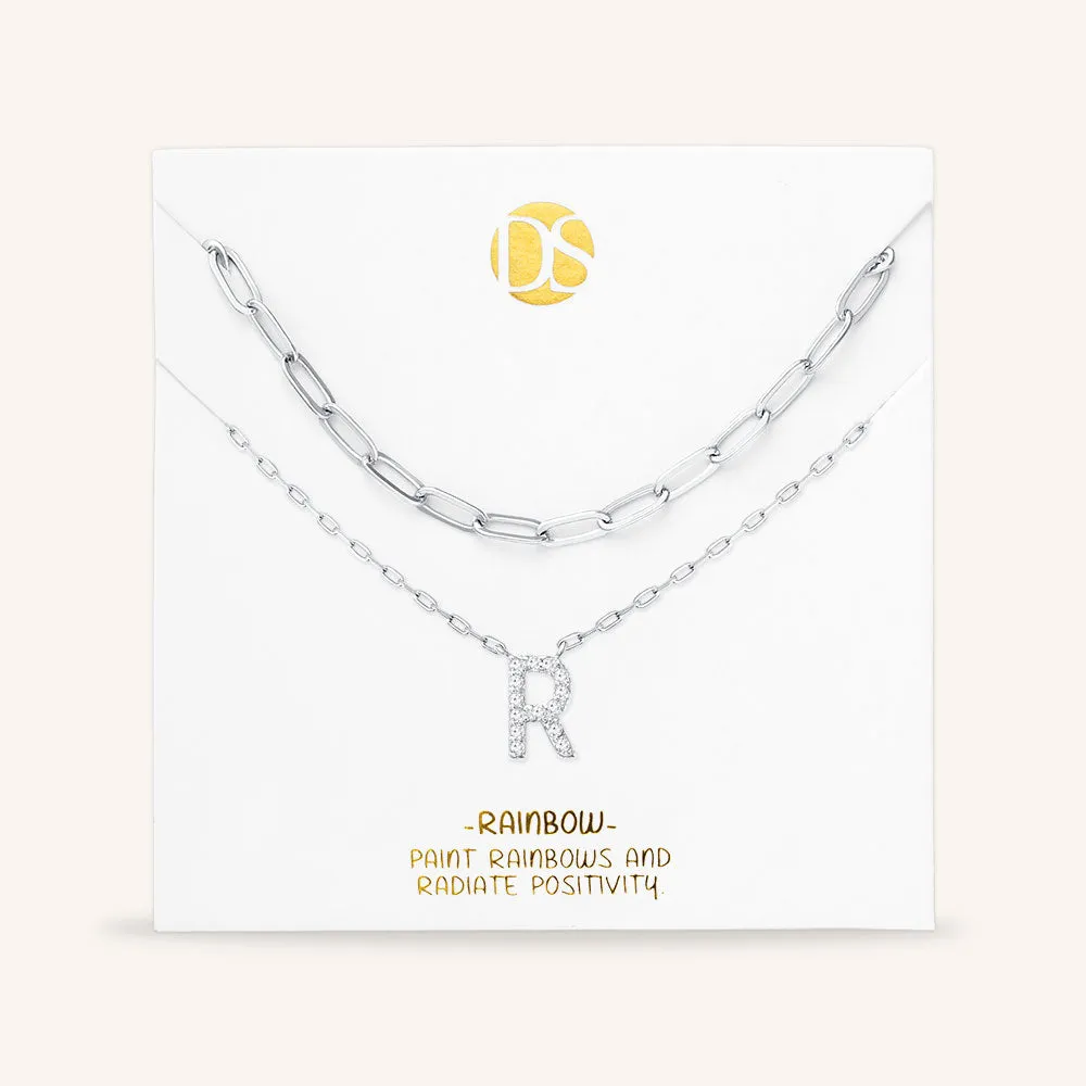 "My Own Sparkle" Set of Two Pave Initial & Clip Chain Layering Necklaces