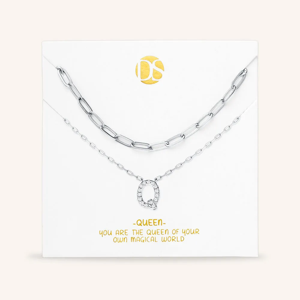 "My Own Sparkle" Set of Two Pave Initial & Clip Chain Layering Necklaces