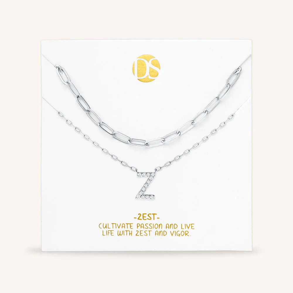 "My Own Sparkle" Set of Two Pave Initial & Clip Chain Layering Necklaces