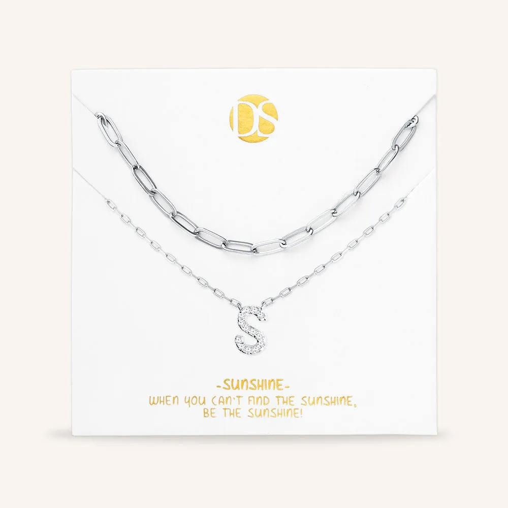 "My Own Sparkle" Set of Two Pave Initial & Clip Chain Layering Necklaces