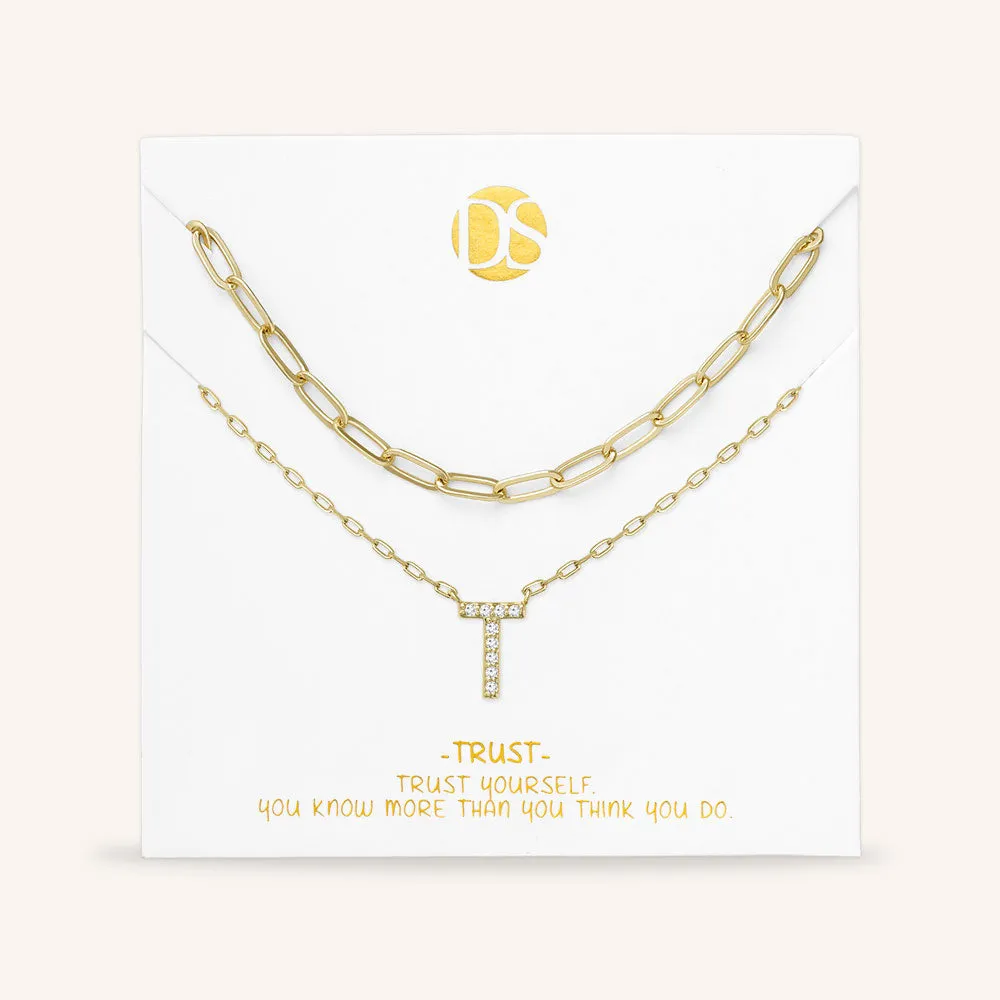 "My Own Sparkle" Set of Two Pave Initial & Clip Chain Layering Necklaces