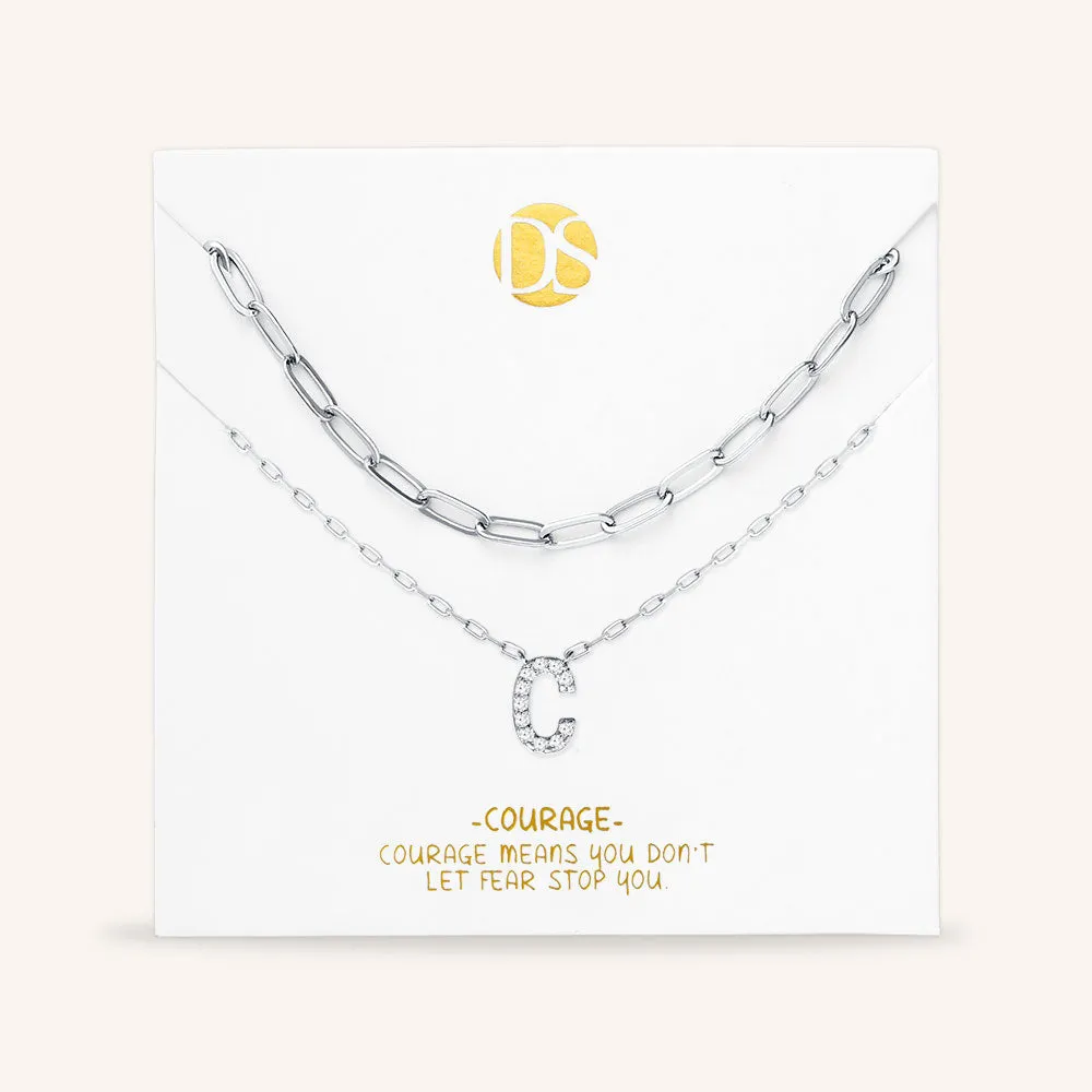 "My Own Sparkle" Set of Two Pave Initial & Clip Chain Layering Necklaces