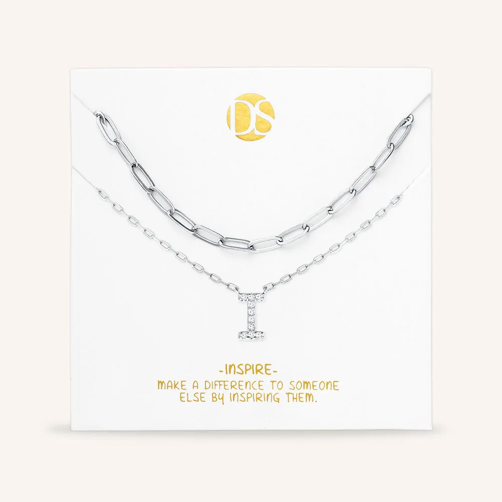 "My Own Sparkle" Set of Two Pave Initial & Clip Chain Layering Necklaces