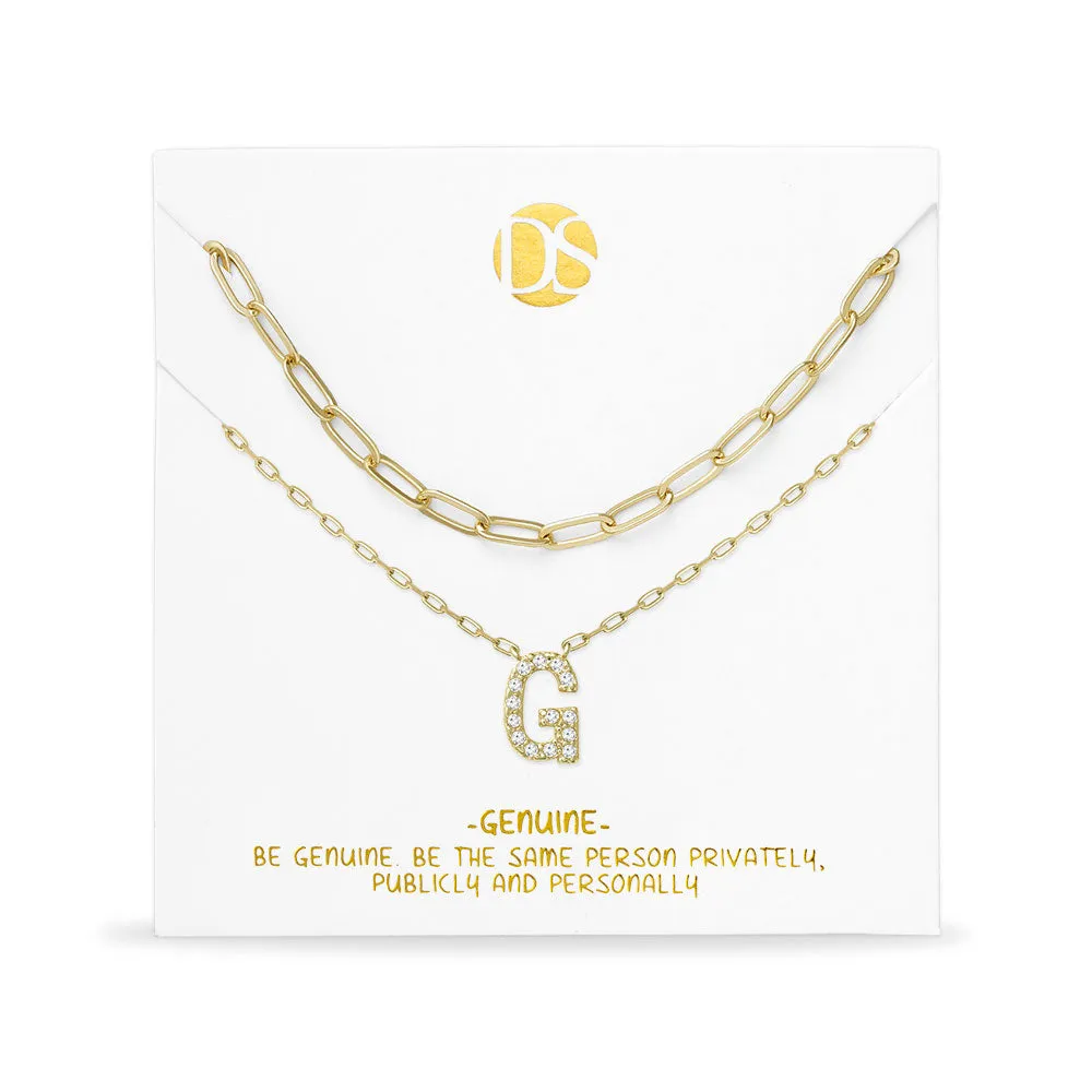 "My Own Sparkle" Set of Two Pave Initial & Clip Chain Layering Necklaces