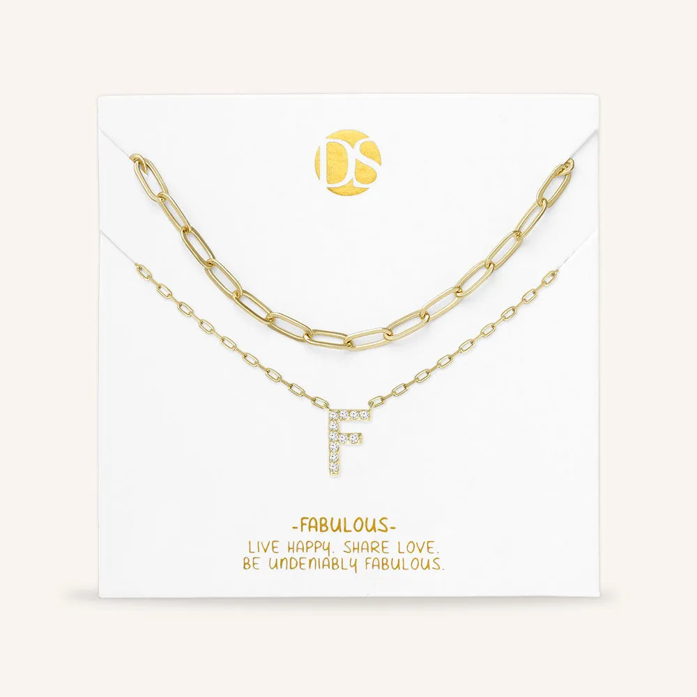 "My Own Sparkle" Set of Two Pave Initial & Clip Chain Layering Necklaces