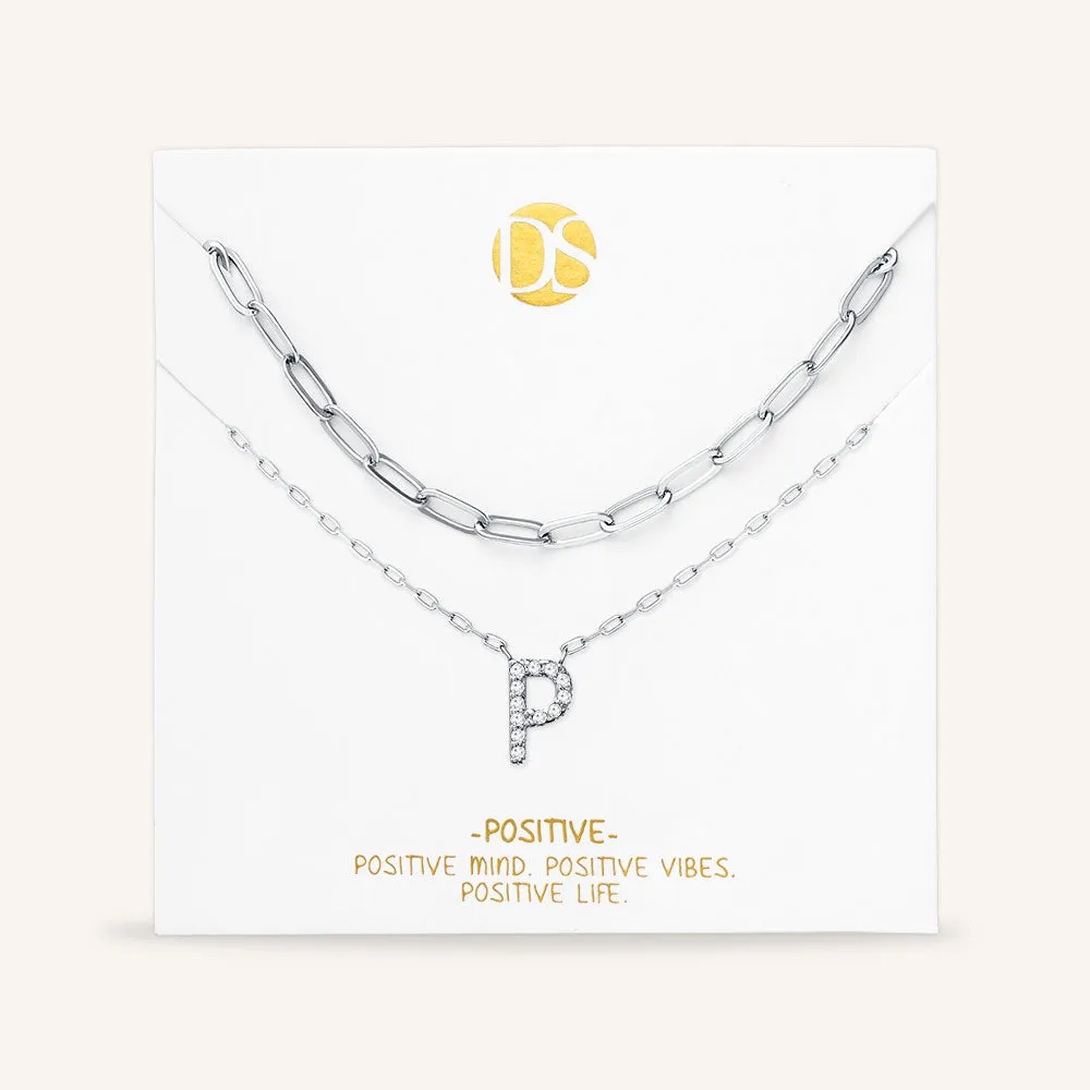 "My Own Sparkle" Set of Two Pave Initial & Clip Chain Layering Necklaces