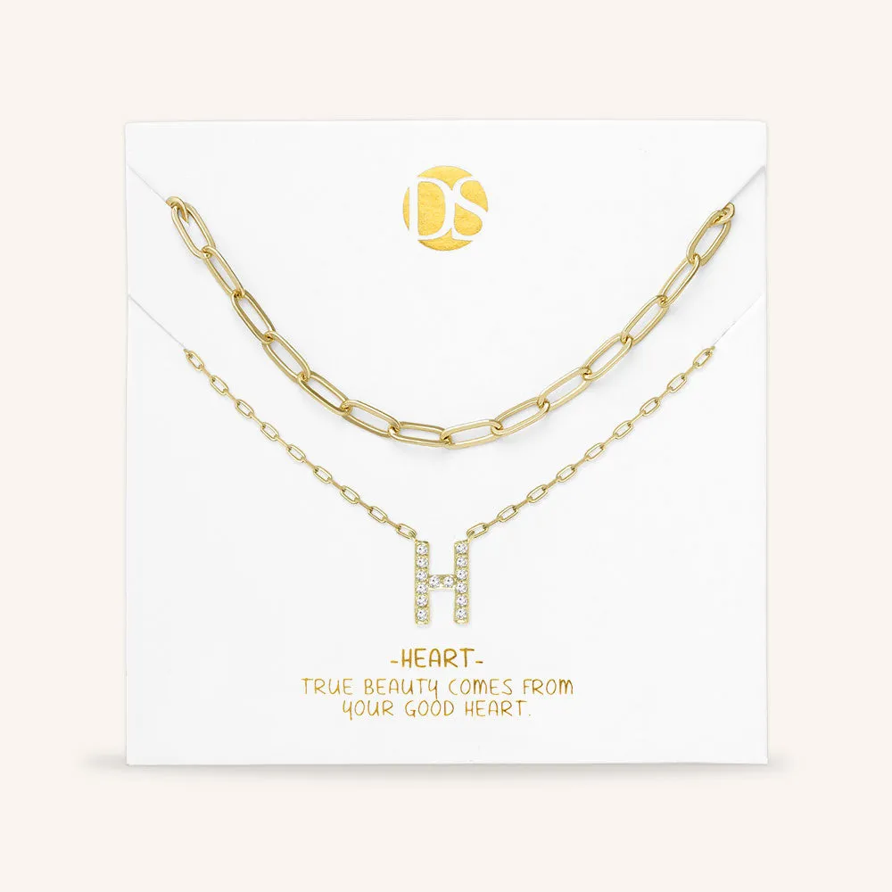 "My Own Sparkle" Set of Two Pave Initial & Clip Chain Layering Necklaces