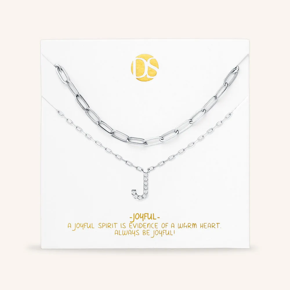 "My Own Sparkle" Set of Two Pave Initial & Clip Chain Layering Necklaces