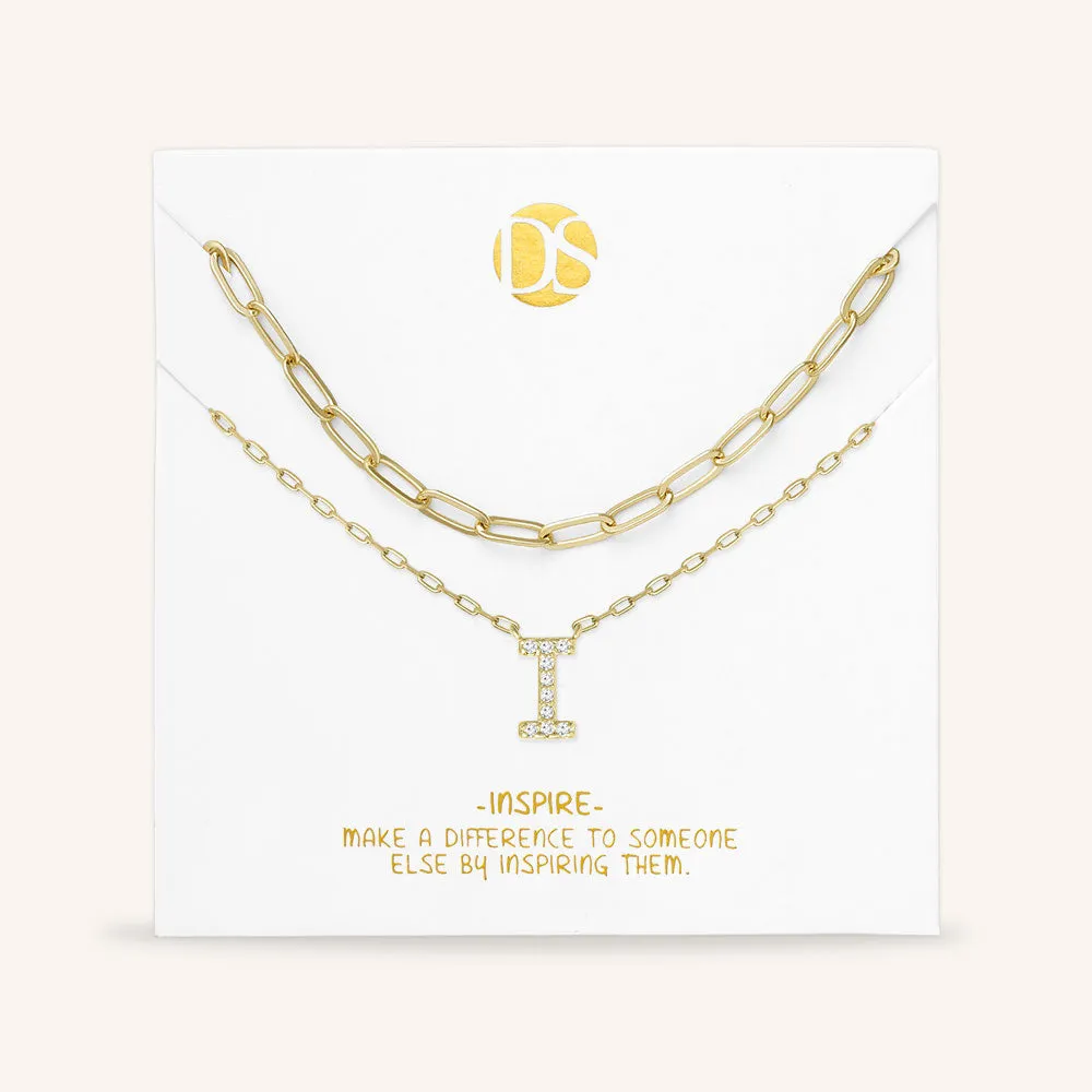 "My Own Sparkle" Set of Two Pave Initial & Clip Chain Layering Necklaces