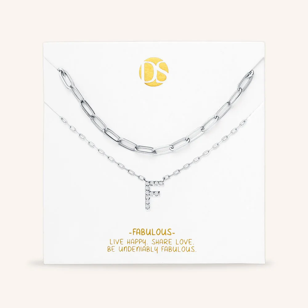"My Own Sparkle" Set of Two Pave Initial & Clip Chain Layering Necklaces