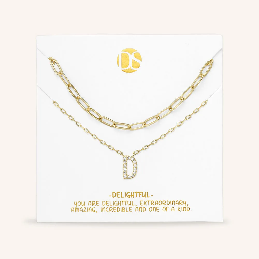 "My Own Sparkle" Set of Two Pave Initial & Clip Chain Layering Necklaces