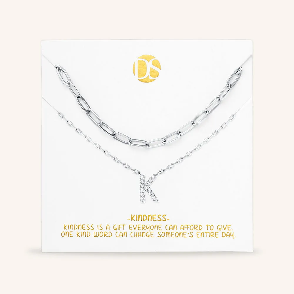 "My Own Sparkle" Set of Two Pave Initial & Clip Chain Layering Necklaces