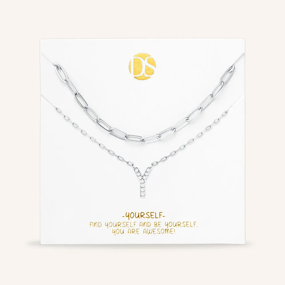 "My Own Sparkle" Set of Two Pave Initial & Clip Chain Layering Necklaces