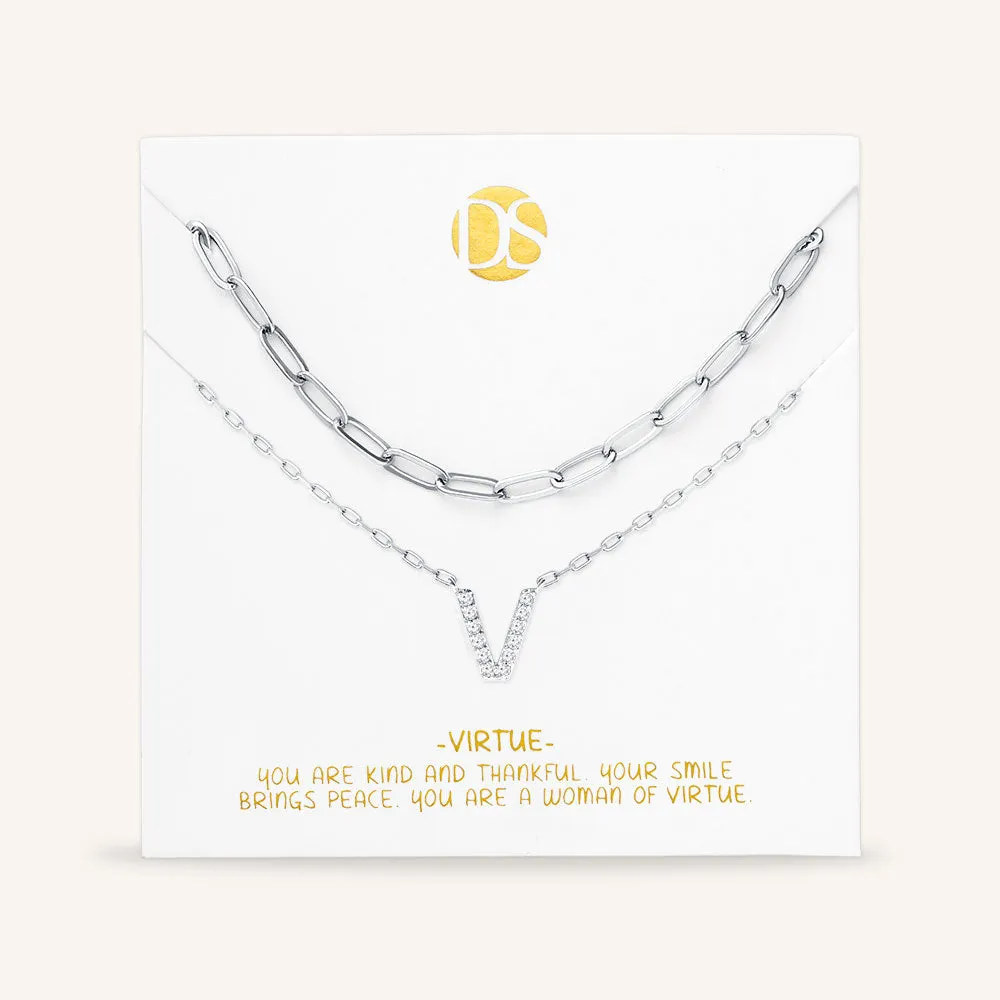 "My Own Sparkle" Set of Two Pave Initial & Clip Chain Layering Necklaces