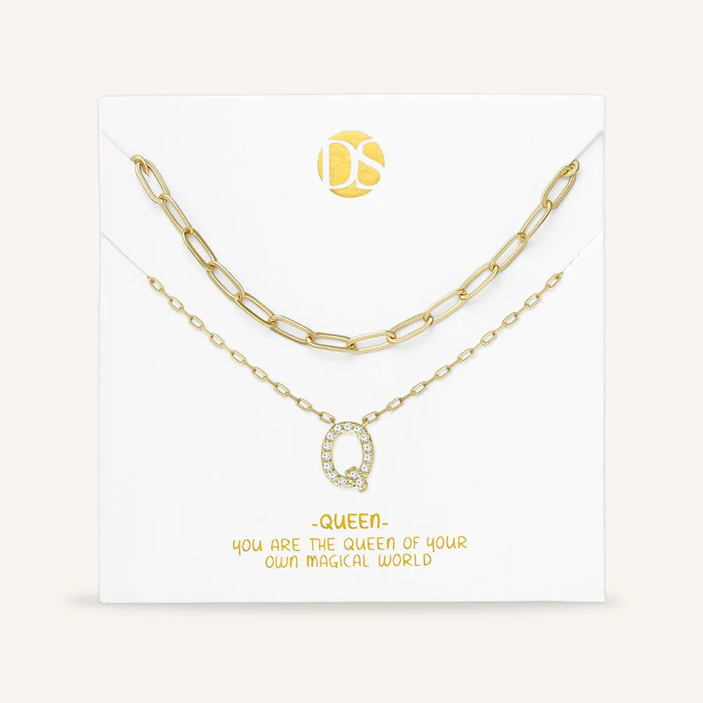 "My Own Sparkle" Set of Two Pave Initial & Clip Chain Layering Necklaces