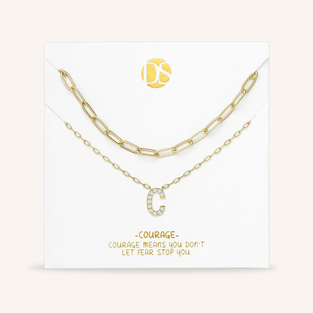 "My Own Sparkle" Set of Two Pave Initial & Clip Chain Layering Necklaces