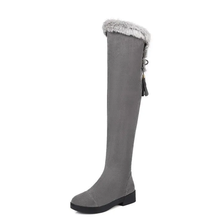 Rabbit Fur Tassel Over the Knee Boots for Women 3741