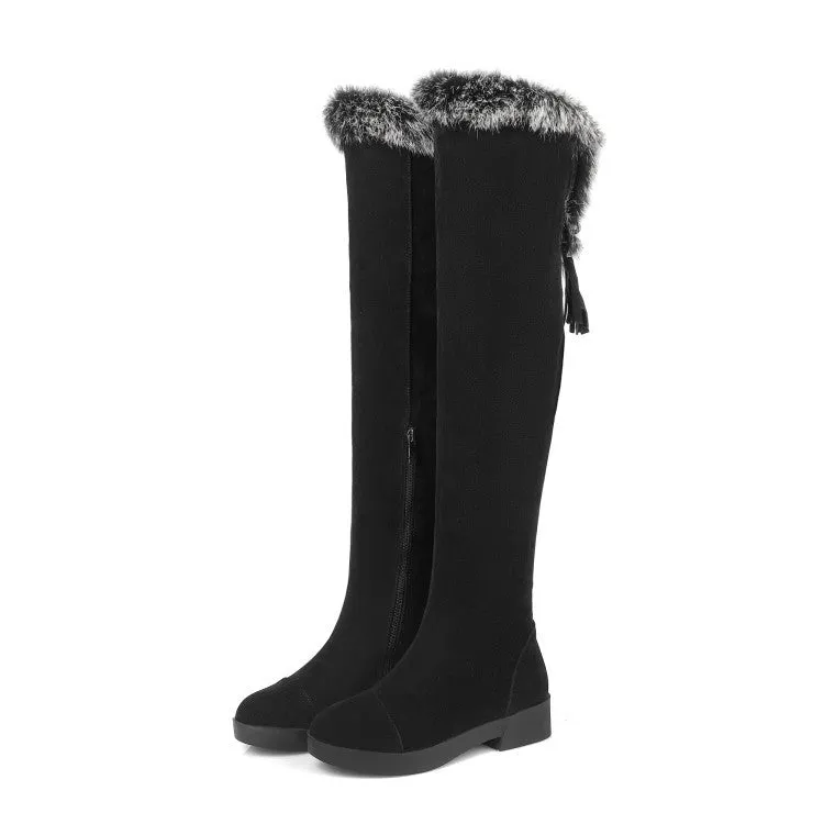 Rabbit Fur Tassel Over the Knee Boots for Women 3741